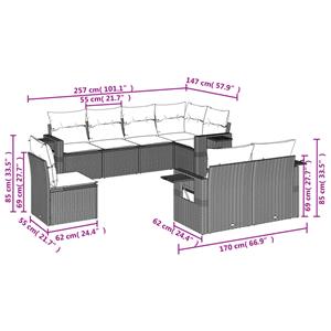 vidaXL 8-delige Loungeset met kussens poly rattan grijs