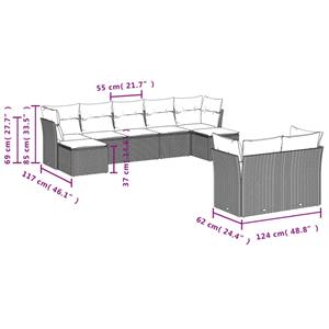 vidaXL 9-delige Loungeset met kussens poly rattan zwart