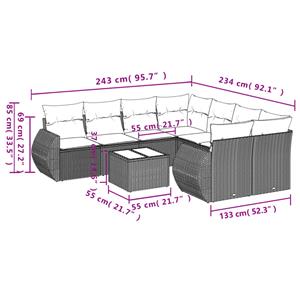 vidaXL 9-delige Loungeset met kussens poly rattan zwart