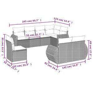 vidaXL 8-delige Loungeset met kussens poly rattan grijs