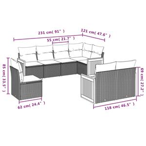 vidaXL 8-delige Loungeset met kussens poly rattan grijs