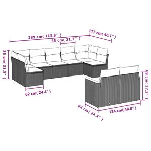 vidaXL 9-delige Loungeset met kussens poly rattan zwart