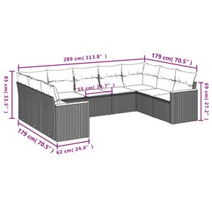 vidaXL 9-delige Loungeset met kussens poly rattan zwart