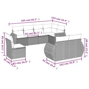 vidaXL 8-delige Loungeset met kussens poly rattan beige