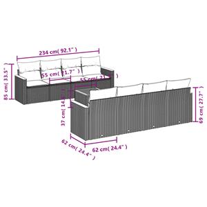 vidaXL 9-delige Loungeset met kussens poly rattan grijs