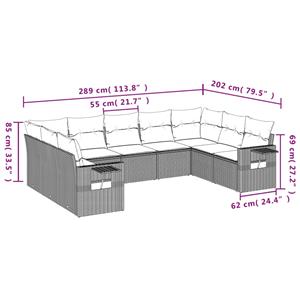 vidaXL 9-delige Loungeset met kussens poly rattan zwart