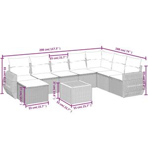 vidaXL 9-delige Loungeset met kussens poly rattan grijs