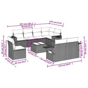 vidaXL 9-delige Loungeset met kussens poly rattan zwart