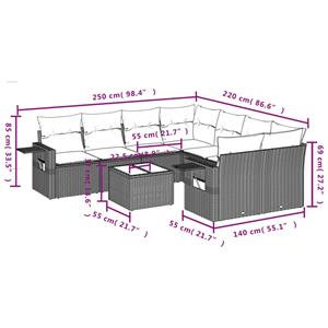 vidaXL 9-delige Loungeset met kussens poly rattan grijs