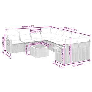 vidaXL 9-delige Loungeset met kussens poly rattan grijs