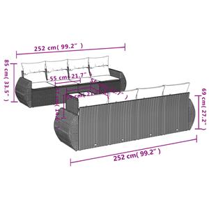 vidaXL 9-delige Loungeset met kussens poly rattan zwart