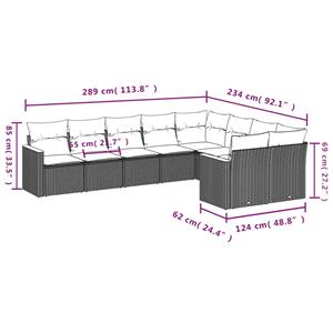 vidaXL 9-delige Loungeset met kussens poly rattan grijs