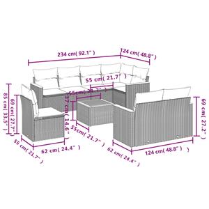 vidaXL 9-delige Loungeset met kussens poly rattan grijs