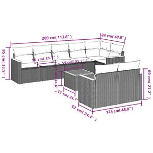 vidaXL 9-delige Loungeset met kussens poly rattan grijs