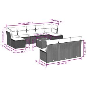 vidaXL 11-delige Loungeset met kussens poly rattan zwart