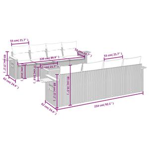 vidaXL 9-delige Loungeset met kussens poly rattan grijs