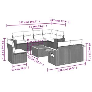 vidaXL 9-delige Loungeset met kussens poly rattan zwart