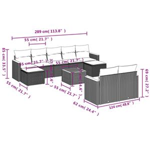 vidaXL 10-delige Loungeset met kussens poly rattan zwart