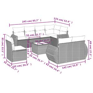 vidaXL 9-delige Loungeset met kussens poly rattan zwart