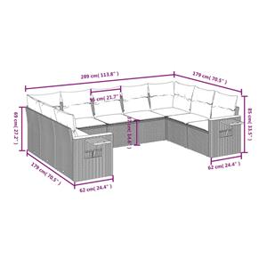 vidaXL 9-delige Loungeset met kussens poly rattan grijs