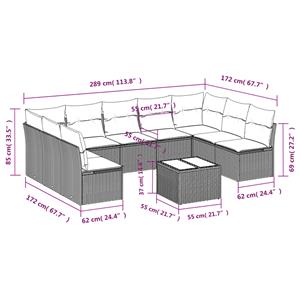 vidaXL 10-delige Loungeset met kussens poly rattan grijs