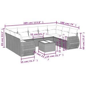 vidaXL 10-delige Loungeset met kussens poly rattan zwart