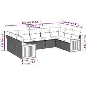 vidaXL 9-delige Loungeset met kussens poly rattan grijs