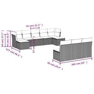 vidaXL 10-delige Loungeset met kussens poly rattan grijs