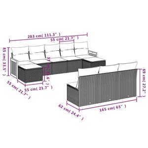 vidaXL 10-delige Loungeset met kussens poly rattan grijs