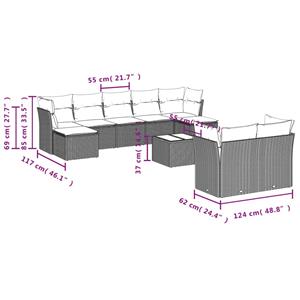 vidaXL 10-delige Loungeset met kussens poly rattan zwart