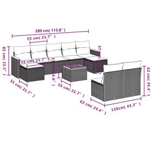 vidaXL 10-delige Loungeset met kussens poly rattan grijs