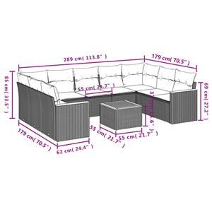 vidaXL 10-delige Loungeset met kussens poly rattan zwart