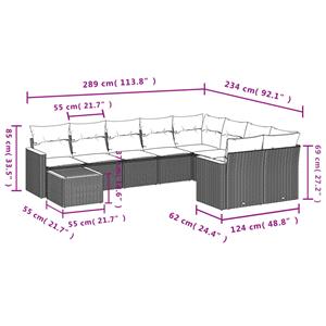 vidaXL 10-delige Loungeset met kussens poly rattan zwart