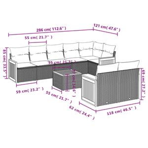 vidaXL 9-delige Loungeset met kussens poly rattan grijs