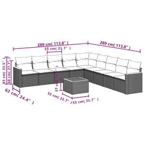 vidaXL 10-delige Loungeset met kussens poly rattan grijs