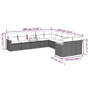 vidaXL 10-delige Loungeset met kussens poly rattan zwart