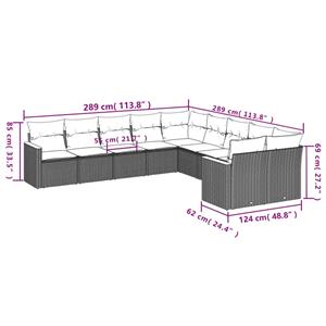 vidaXL 10-delige Loungeset met kussens poly rattan zwart