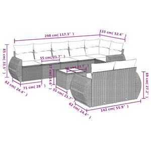 vidaXL 9-delige Loungeset met kussens poly rattan grijs