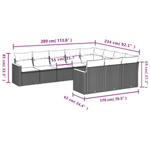 vidaXL 10-delige Loungeset met kussens poly rattan zwart