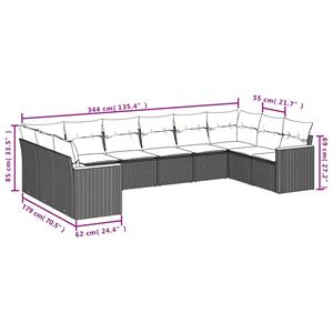 vidaXL 10-delige Loungeset met kussens poly rattan zwart