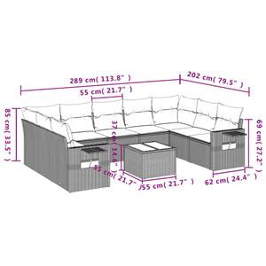 vidaXL 10-delige Loungeset met kussens poly rattan zwart