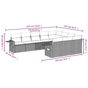 vidaXL 10-delige Loungeset met kussens poly rattan zwart