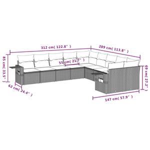 vidaXL 10-delige Loungeset met kussens poly rattan zwart