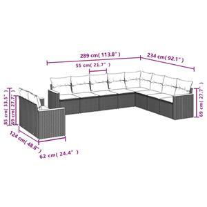 vidaXL 10-delige Loungeset met kussens poly rattan zwart