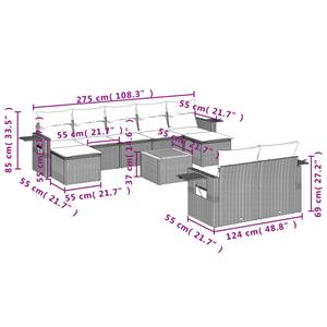 vidaXL 10-delige Loungeset met kussens poly rattan grijs