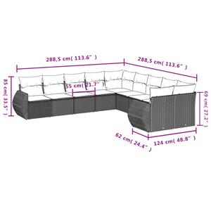 vidaXL 10-delige Loungeset met kussens poly rattan zwart