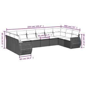 vidaXL 10-delige Loungeset met kussens poly rattan zwart