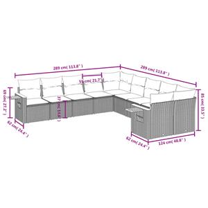 vidaXL 10-delige Loungeset met kussens poly rattan zwart