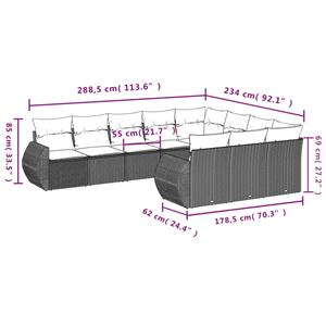 vidaXL 10-delige Loungeset met kussens poly rattan zwart