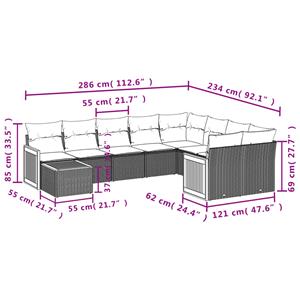 vidaXL 10-delige Loungeset met kussens poly rattan zwart